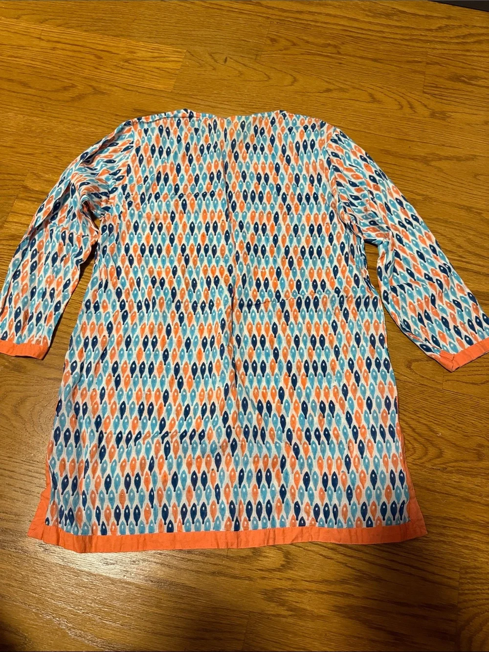 Roberta Roller Rabbit Coral & Teal Printed Long Sleeve Dress Girls size 10